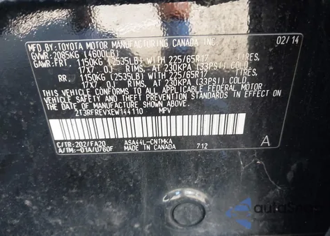 2014 Toyota Rav4 Xle из США, поврежденный, VIN 2T3RFREVXEW144110